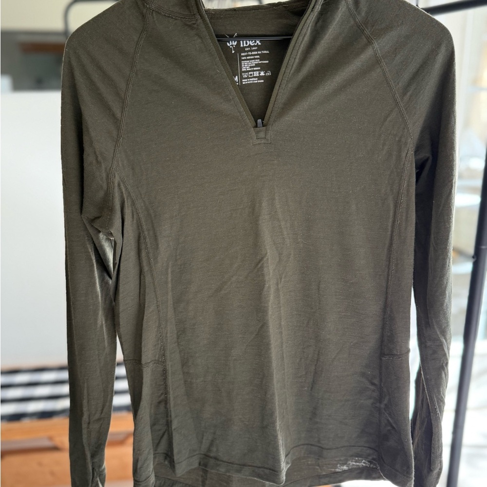 Ibex Olive Hooded Merino Wool 1/4 zip